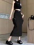 Casual A-Line Mid-Length Solid Color Pocket Cargo Skirts